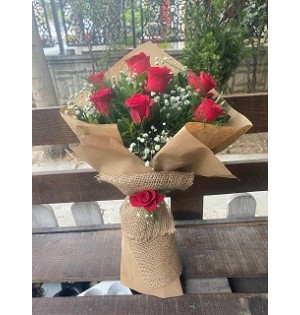 7 li Kırmızı Gül Buketi (Kraft)